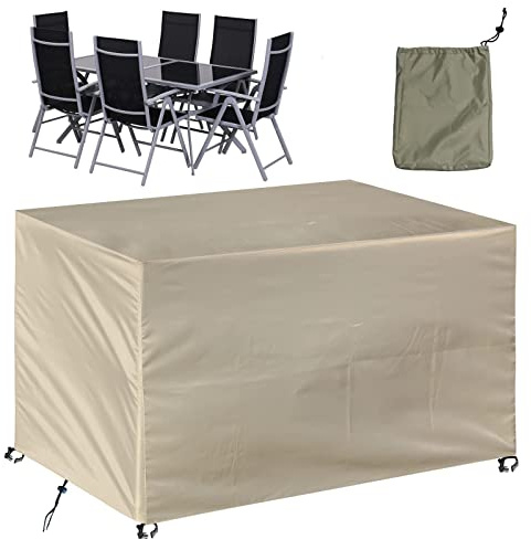 Patio Outdoor Furniture Covers Waterproof,170x140x95cm Rattan Patio Furniture Covers,420D Oxford Fabric Large Patio Set Cover,Rectangular/Square Patio Table Cover,Garden Table Cover Protector-Beige