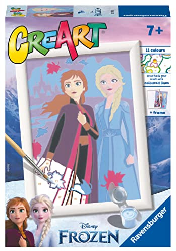 Ravensburger CreArt: Frozen: Sisters Forever — Malen mit Zahlen für Kinder ab 7 Jahren, Malset mit Brettern, Rahmen, Pinsel und Farben im Lieferumfang enthalten, 14 x 19 cm, Geschenkideen
