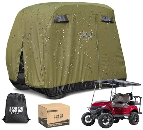 10L0L 4 Passagier Golfwagen Abdeckung passend für EZGO, Club Car, Yamaha, 400D wasserdichte Winddichte Sonnendicht Im Freien Vollabdeckung mit DREI Reißverschluss Türen, Schwarz/Armeegrün/Silber Weiß