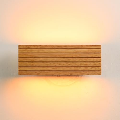 EGSO LED Wandlampe Holz Wandleuchte innen Modern Wandleuchten 22CM 6W 2800K 480LM warmweiß Wandbeleuchtung für Schlafzimmer, Wohnzimmer, Flur Treppen und Korridor Nachtlicht Innenbeleuchtung