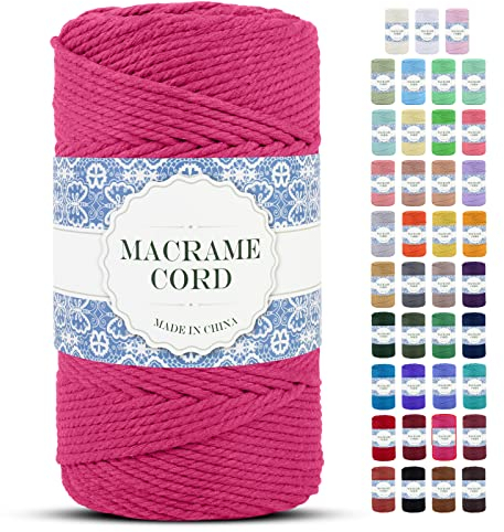 Uiopa Cuerda Macrame 4mm x 200m Hilo Macrame Grueso Cuerda de Algodon Natural Suave de 4 Hilos, Cordel Algodón para DIY Manualidades Tapices de Pared Cortina Colgador de Plantas (Rosa Roja)