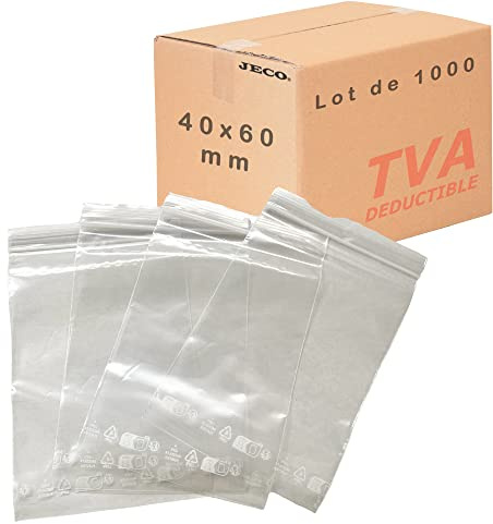 Jeco - Lot de 10000 sachets à fermeture zip transparent format 40 x 60 mm : 4 x 6 cm 50µ - qualité alimentaire
