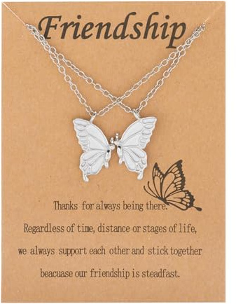 RIXERKOC Freundschaftsketten BFF Ketten für 2 Geschenke für Mädchen Halskette Schmuck Long Distance Geburtstag Weihnachten Geschenke für Frauen Mädchen Schwestern (Silber-Weißer Schmetterling)