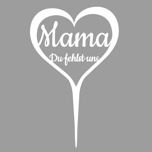 Illumino Herz Grabstecker Wetterfest Grabschmuck aus Stahl weiß Friedhof Grabdeko mit Trauer Spruch Seelentröster/Mama du fehlst Uns/Trostgeschenke, Grabgesteck, Urnen