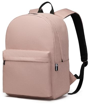KONO Rucksack wasserdicht, Schulrucksack für Teenager Jungen und Mädchen, Leichter Basic Rucksack Herren & Damen, Arbeitstasche mit 15.4 Zoll Laptopfach, Reise und Tagesrucksack (Rosa)