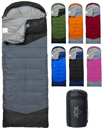 ETGLCOZY Lightweight 3-Season Sleeping Bag for Adults/Kids Camping, Compact w/Compression Sack, Waterproof Ripstop, Portable for Backpacking Hiking Travel, 10-15°C, Gray/Black