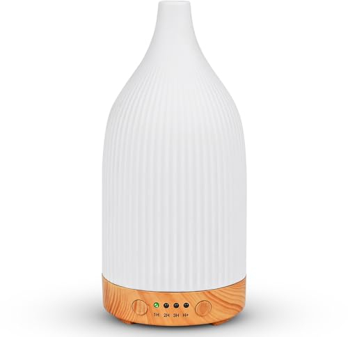 Dreamhigh® Aroma Diffuser Keramik 100ML, Weißer Ultraschall Aroma Diffuser Für ätherische Öle mit 7-farbigem LED-Licht, Luftbefeuchter Elektrisch Duftlampe, Timer, Abschaltautomatik