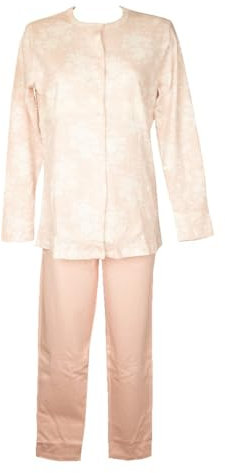 RAGNO Pigiama Donna Aperto Davanti Manica Lunga Pantalone Lungo Caldo Cotone Invernale Interlock Articolo DI85N6, 851F Fantasia Rose Quartz, Taglia 50