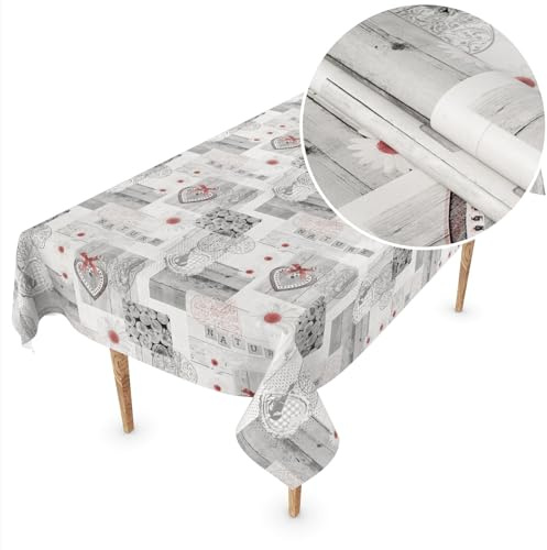 ANRO Wachstuch Tischdecke abwaschbar Wachstischdecke Plastik-Tischdecke Meterware eckig rund oval Holz Liebe Herz Wachstuchtischdecke wasserabweisend Gartentischdecke pflegeleicht 120x140cm