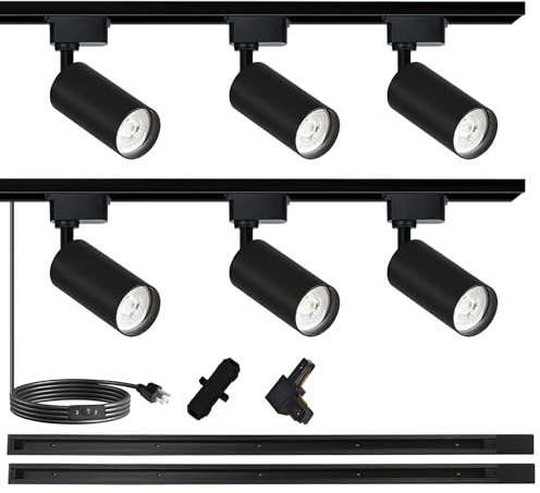 Yuemegou Black Super Brightness 25W 2000lm J&L Type LED Track Lighting System, 3000K Warm Light Dimmable Brightness, with 6.5 FT Rails and Ceiling Spotlight Fixture Installation Package