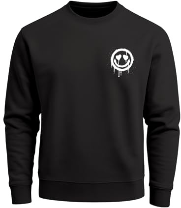 Neverless® Sweatshirt Herren Motiv Drip Face Drippy Smile Herz-Augen Lächeln Graffiti Rundhals-Pullover Streetwear Schwarz M