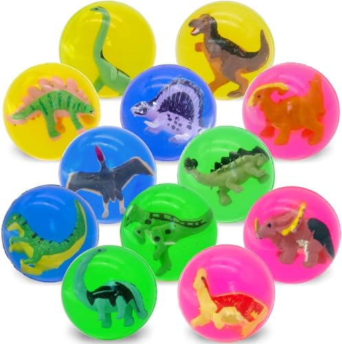 Hommeiily 12 Stück Flummis für Kinder 42mm, Dinosaurier flummi gross, Hüpfbälle und Kindergeburtstag Gummibälle Gastgeschenke