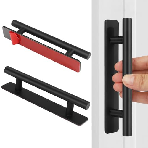 SSYR&P 2PCS Self Adhesive Stainless Steel Pull Handle,Push Pull Door Handle,Sliding Door Handle,for Kitchen Cabinet Bathroom Drawer ClosetGate Cupboard Toilet Cabinet Garage Shed Barn.150x25mm Black