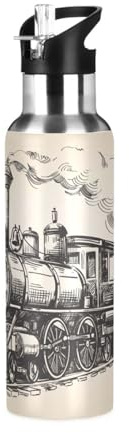Steam Locomotive Transport Insulated Water Bottle Stainless Steel Kids Sport Thermos Jug with Straw Lid Vintage Train Water Flask Leakproof Thermos Bottle for Bike Running Walking Outdoor 20 Oz