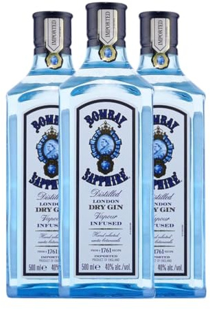 Ginebra Bombay Sapphire London Dry Gin Botella Medium 50 cl (Caja de 3 Botella Medium de 50 cl)