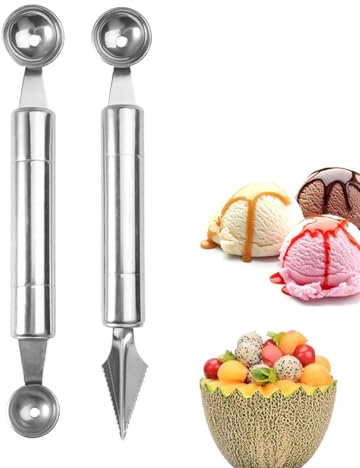 JEXOWIQ 2 pcs scavino per melone - Cucchiaio Per Palline Di Melone Cucchiaio Per Scavare La Frutta Scavino Per Palline MeloneDoppia Faccia Baller Melone Cucchiaio Per Gelato,Frutta,Intaglio