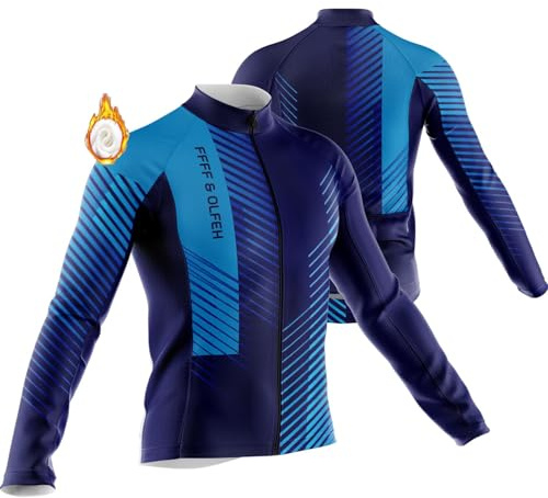 FFFF & OLFEH Herren Winter Fahrradtrikot Langarm,Herren Radtrikot Fahrradtrikot Langarm, Fahrradbekleidung Fahrrad Trikot T Shirt für Männer,Warm Fleece Reflektoren Full Zip