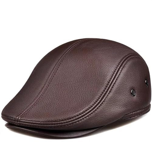 Herren Outdoor Leder Hut Winter Berets Männlich Warme Gehörschutz Kappe Echtes Leder Papa Hut(Brownish red,XXL)