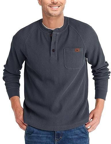 zitysport Henley Shirts Herren Langarm Casual Waffel Henley Hemd Männer Thermal Freizeithemd 3-Knopf Classic Henley T-Shirt Herren mit Brusttasche