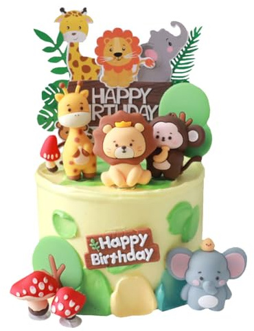10PCS Animal Birthday Cake Toppers Decorations Safari Animals Cake Decoration Cake Topper Giraffe Monkey Tiger Elephant Cake Jungle Animals For Birthday Party Decoration