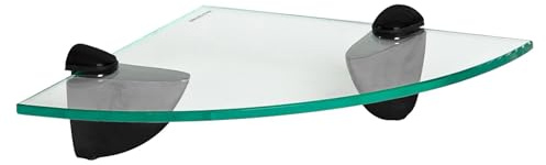 Harbour Housewares Schwebendes Eckregal aus Glas für Badezimmer - 20cm - Klar/Schwarz - 1x Wandmontage Küche Schlafzimmer Dusche Zimmer Dekor Caddie Handtuch Lagerung Veranstalter Regale mit Klammern