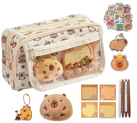 Tuxxjzm Capybara Federmäppchen, Federmäppchen Capybara,Niedliche Stifthalter-Bleistifttasche | Tragbares, süßes Stiftetui für Schreibwaren, witziges Federmäppchen, Etui mit Reißverschluss für