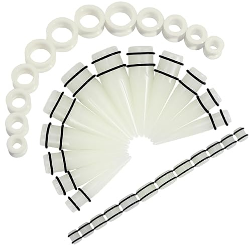 Longbeauty 36 Stk. 10mm-20mm Ohr Gauges Stretching Kit Acryl Tapers Dehnstab Ohr Dehnung Kit und Hart Silikon Tunnel Ohr Dehner Expanders