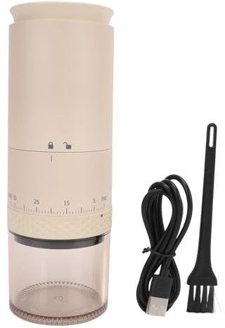 Gavigain Moulin à café électrique portable rechargeable par USB, 38 réglages de mouture réglables, design compact, facile à nettoyer, pour la maison et les voyages (Beige)