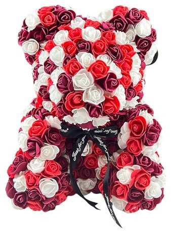 Ancsttu Rosen Bär, Kreativ Handgemachter Blumenbär Künstlicher Blumenbär Rosen Teddybär Blumenbären Für Valentinstag, Muttertag, Weihnachtstag, Erntedankfest, 25cm