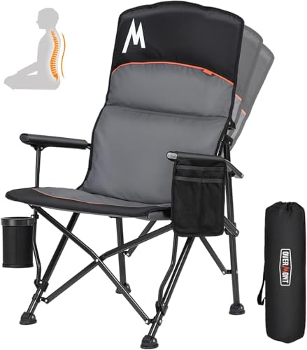 Overmont Camping Chair with Lumbar Support for Adults - Oversized with High Back Supports 450 LBS - Heavy Duty Folding Chair Portable for Outdoor Lawn Patio Balcony with Patent No.: US D1.028.543 S