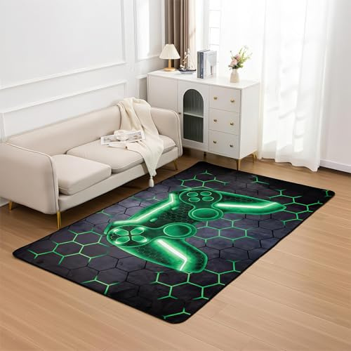 PEIHUODAN Alfombras De Videojuegos para Niños Y Adolescentes, Moderno Cool Tech Style Gaming Room Home Decoration Mat Alfombrilla Gamer Controller Gamepad, Alfombra Antideslizante (Green,160x200cm)