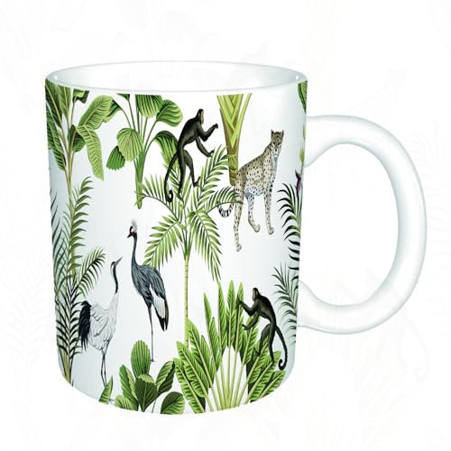 YFHJV Tazas de Café,Taza de Cerámica para Té y Café - Regalo Original - 330 ml - Desayuno Tazas Tazas graciosas,Palmera verde botánica tropical vintage, árbol de plátano, grulla, mon,tazas originales