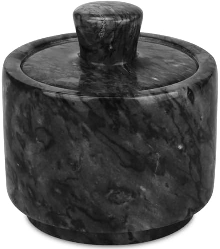 TABHOUKIT Salero de Mármol con Tapa Cuenco de Piedra para Sal o Pimienta, Recipiente para Tarros, Recipiente para Guardar Cosas (Negro)