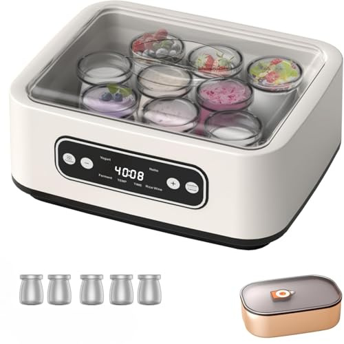 Yogurt Maker with 5 BPA-Free Jars, Temp Control & Smart Timer, Homemade Greek Yogurt, Effortless 3-Step Setup, LED Display - Perfect for Keto/Vegan Diets