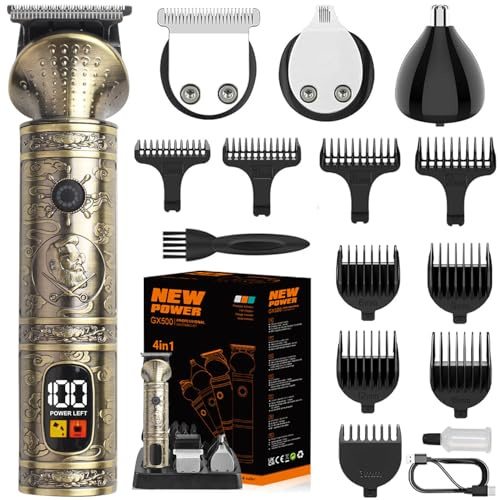 Beard Trimmer Hair Clippers Men,Cordless Rechargeable Hair Trimmer for Men,Premium Professional Barber Grooming Set T-Blade Electric Shaver Razor Nose Body Trimmer for Cordless Grooming Kit 4 in 1