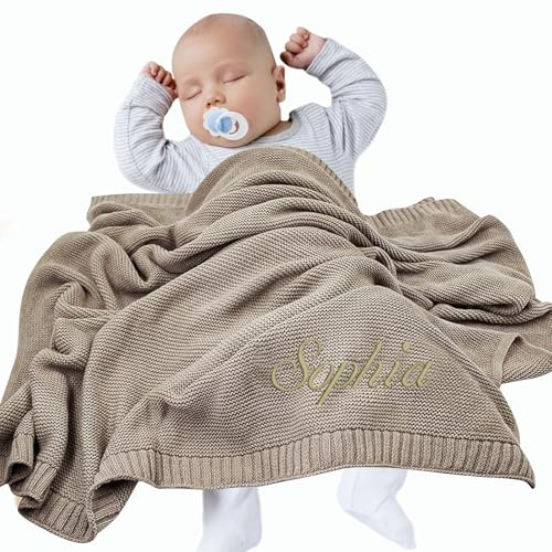 FPFNFSVI Personalisierte bestickte Babydecke, Baumwolldecke mit Namen