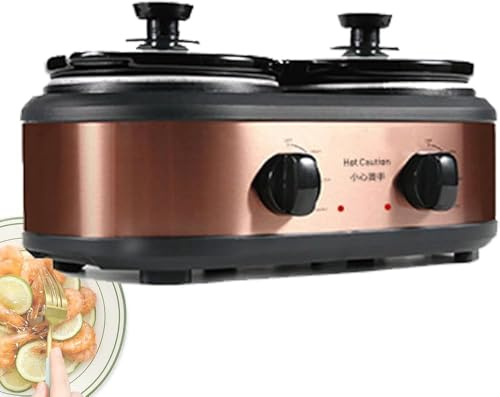 Double Boiler Electric Slow Cooker, Buffet Server and Food Warmer in Silver Stainless Steel Finish for Home Kitchens of