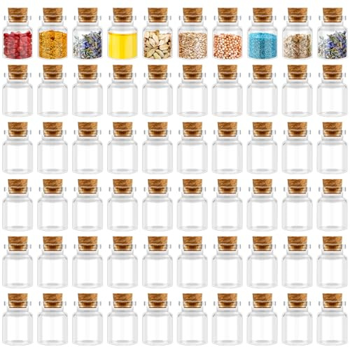 Kinmsito 50 Stück Mini Glasflaschen mit Korken,Kleine Glasflaschen zum Selberbasteln,kleine Gewürzgläser,Fläschchen für Zaubertränke, Fläschchen für Hochzeit,Dekoration,Geburtstag,Hochzeit (5 ml)