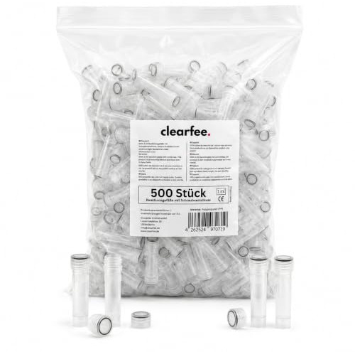 CLEARFEE Lot de 500 mini tubes de centrifugeuse en plastique avec bouchon à vis - 1 ml - Transparent - Capsules de tissu - Laboratoire