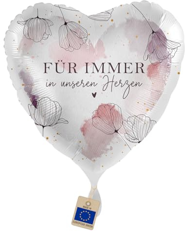 Folienballon Abschied 'Für immer in unseren Herzen' | Herzballon für Gedenkfeier, Trauerfeier, Anteilnahme, Erinnerung Ballon Made in EU, Luft/Helium