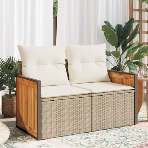 HaoChrymec Gartensofa 2-Sitzer mit Kissen Beige, PE-Rattan, Modulares Design, Stauraum mit wasserfestem Beutel, Outdoor Couch, Balkon Sofa, Gartenmöbel Set, 118 x 62 x 69 cm