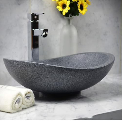 Lavandino in Marmo per Bagno, lavandini ovali per lavandini da appoggio per Bagno, lavabo per Mobile da Bagno in Vero Marmo al 100% - 18,9 LX 15 WX 5,1 H (B)