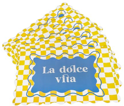 Baroni Home Set 6 Tovagliette Colazione in PP, Tovagliette Stampate Rettangolari, Tovaglietta Antimacchia, 43,5x28,5 cm La Dolce Vita, Giallo e blu