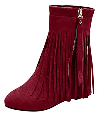 Generisch Gesäumte Flache Bequeme Feste Reißverschluss-Farbe-Frauen-Stiefel Modische Damenstiefel (Red, 41)