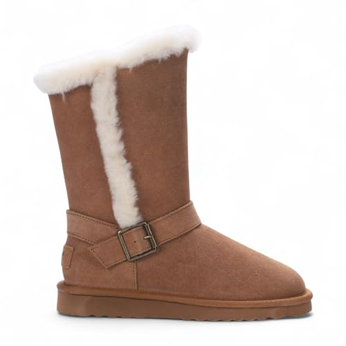 Invernali da Donna in Pelle di Pecora Scamosciata Marrone Chiaro Redwood Stivali Slip On Con Cerniera e Fodera in Pelliccia Suola Antiscivolo Per Esterni Calzature Calde ed Eleganti Per il Freddo