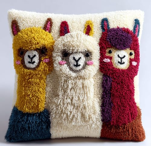 kitphoenix Coussin Au Crochets À Loquet Alpaga Kit De Tapis De Crochet À Point,Création De Tapis À Crocher Pour Adultes Et Enfants,43X43Cm