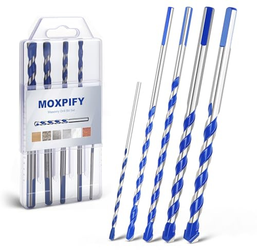 5pcs Impact Masonry Drill Bit Set Extra Long, 3/5/6/8/10mm, Tri. Shank | Tungsten Carbide Tip Concrete Drill Bits for Brick Wall Tile Porcelain