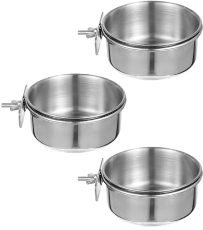 Abaodam 3pcs Stainless Steel Bird Feeder Parrot Feeding Bowls for Cage Parrot Stainless Steel Bowl for Parakeet Cockatiel Bird Cage Feeder Cups