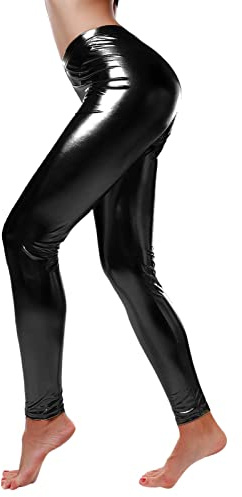 Generisch Legging pailleté pour femme - Métallique - Taille haute - Brillant - Costume disco - Carnaval - Pantalon en cuir - Coupe ajustée - Pour fête - Pantalon métallique - Cosplay - Ballet - Danse