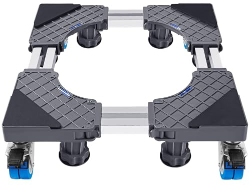 Base universale per lavatrice: base regolabile per lavatrice, asciugatrice, frigorifero da 45-68 cm (tubo d'acciaio a doppio strato + 4 ruote + 8 piedi (400 kg))
